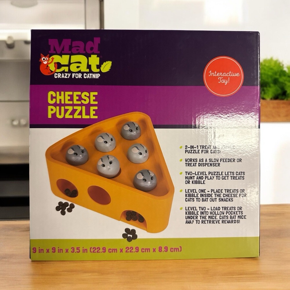 Mad Cat Crazy For Catnip Cheese Kibble Treat Dispenser Puzzle & Play Curious Toy